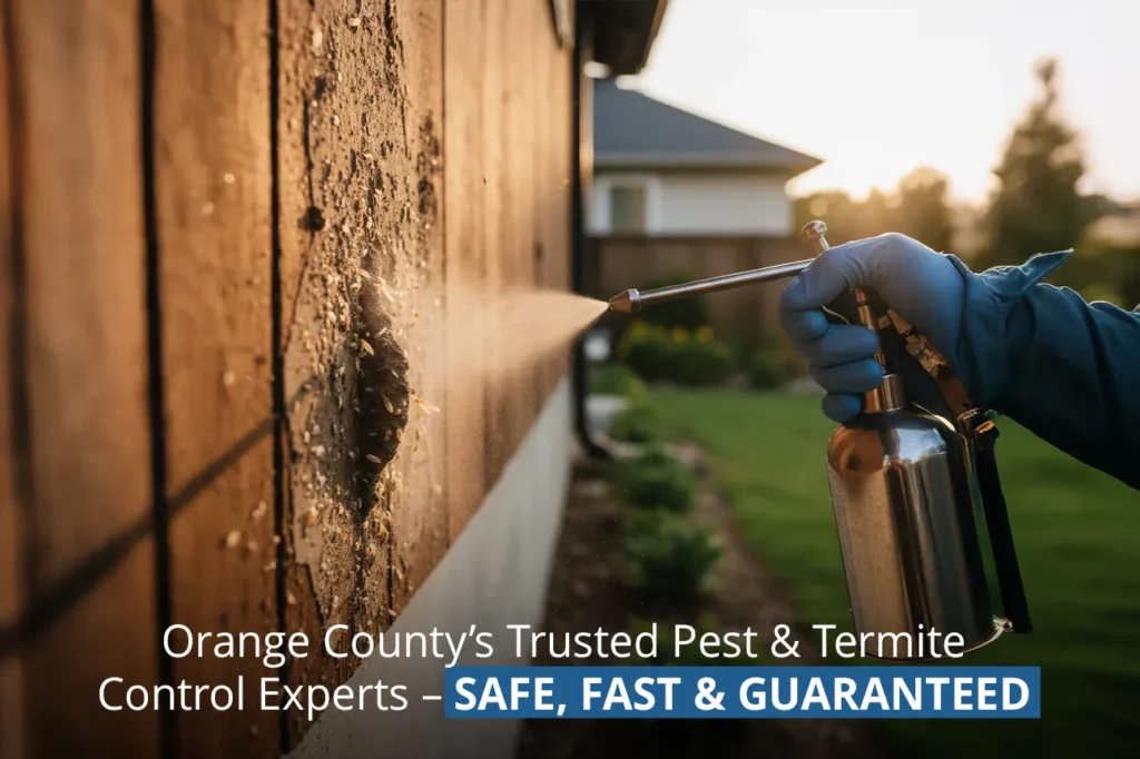 Eco-friendly pest control setup outside a home in Orange County for termite, ant, and rodent prevention.