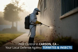 Pest control expert inspecting a Carson, CA home for termite and insect activity.