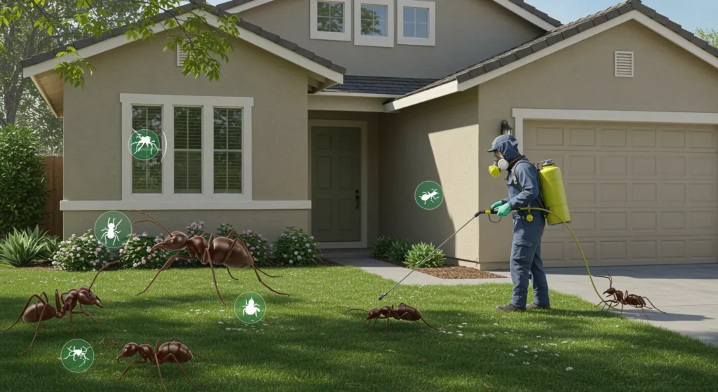 Eco-friendly pest control being applied in a Palos Verdes backyard garden