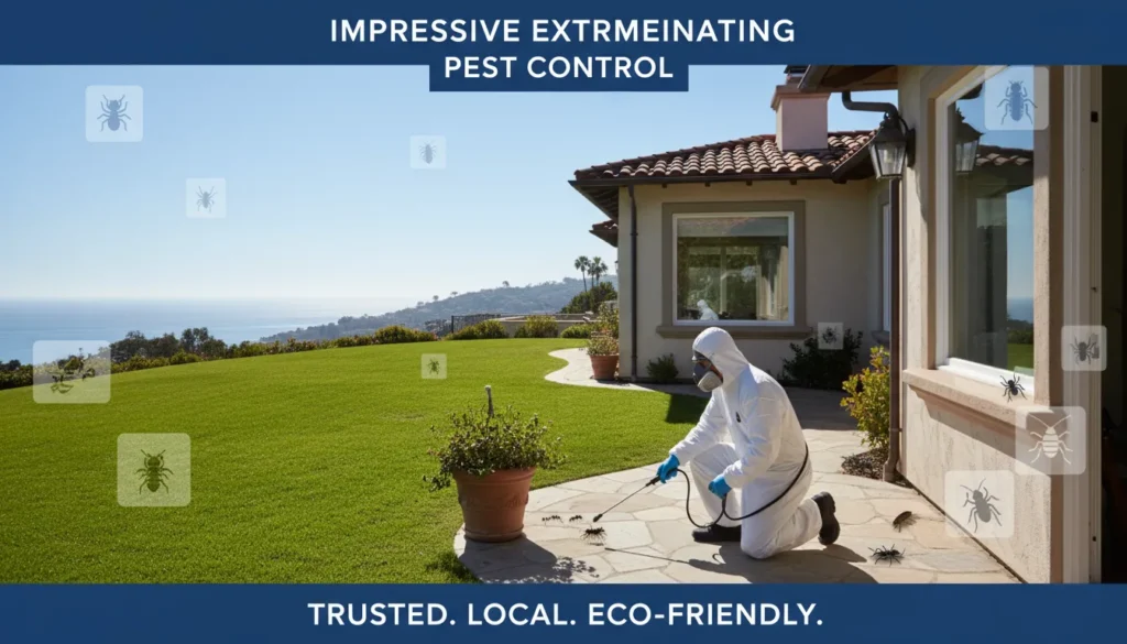 Professional pest control inspection at a luxury Palos Verdes home.
