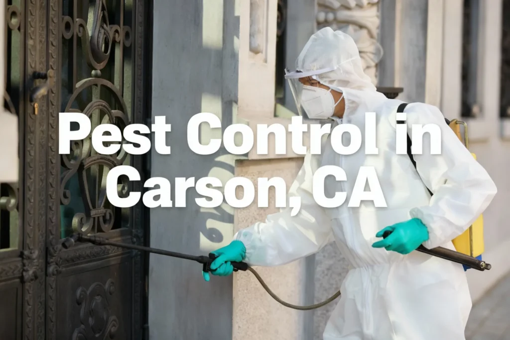 Pest control expert inspecting a Carson, CA home for termite and insect activity.