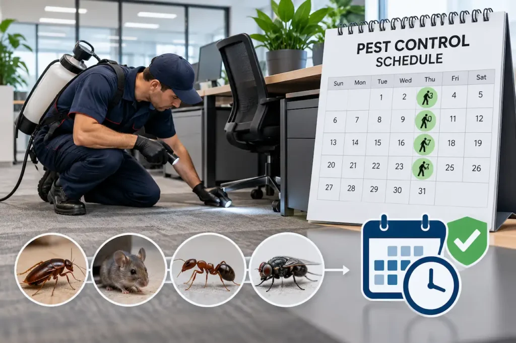 Best pest control for offices includes regular pest inspections and scheduled treatments to prevent rodents, cockroaches, ants, and flies in commercial workplaces.