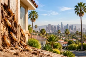 Termites damaging wooden structure near a Southern California home in Los Angeles and Orange County